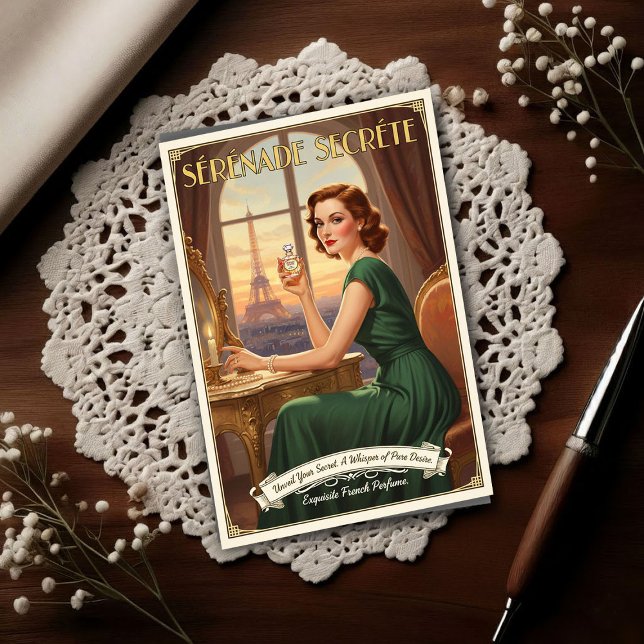 Carte Postale 1940 Vintage Sérénade Secrète Perfume Advertising (Créateur téléchargé)
