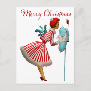 Carte Postale 1950 Dame de vintage vérifiant le courrier de Noël