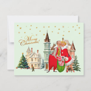 Carte Postale 1950 Vintage Noël Couple Joyeux Noël