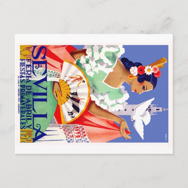 Carte Postale 1952 Séville Espagne Poster de la Foire d'avril (Devant)