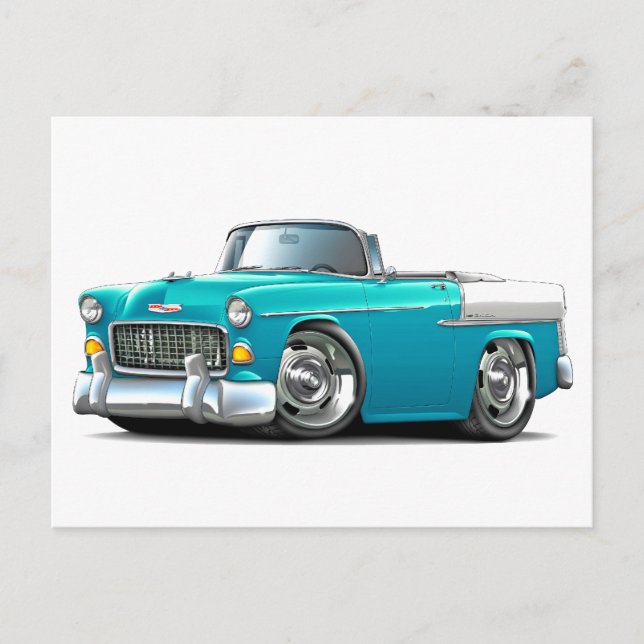 Carte Postale 1955 Chevy Belair Turquoise-White Convert (Devant)