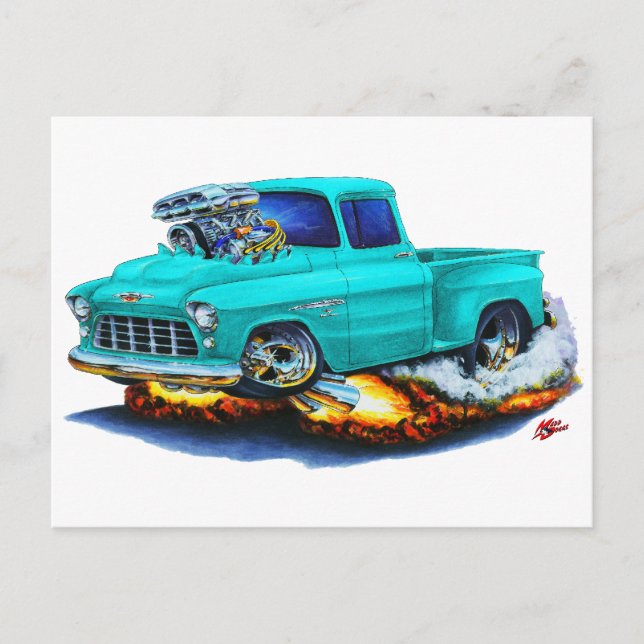 Carte Postale 1955 Chevy Stepside Pickup Turquoise Truck (Devant)