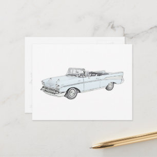 Carte Postale 1957 Chevy Bel Air Convertible Baby Blue and White