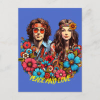 1960 Hippie Couple enfant à fleurs Peace & Love ar
