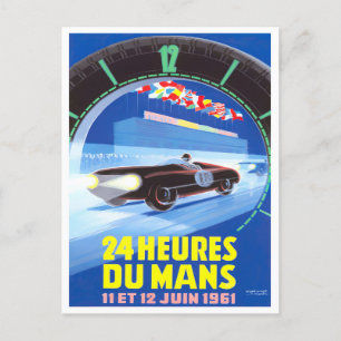 Carte Postale 1961 Le Mans Course vintage de 24 heures