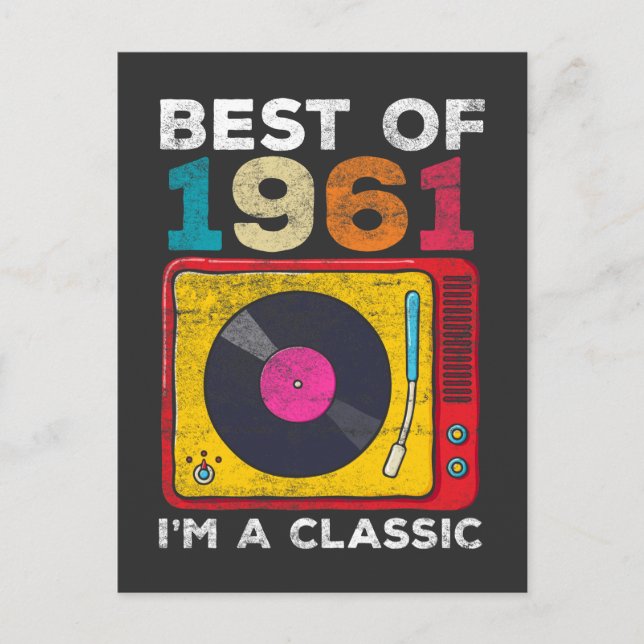 Carte Postale 1961 Né Vinyles Anniversaire 60 ans Classique Mus (Devant)