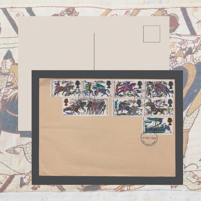 Carte Postale 1966 Bataille d'Hastings Couverture Premier Jour | (Battle of Hastings Norman Conquest Royal Mail Vintage postage stamps antique snail mail history gift)