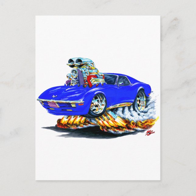 Carte Postale 1968-72 Corvette Blue Car (Devant)