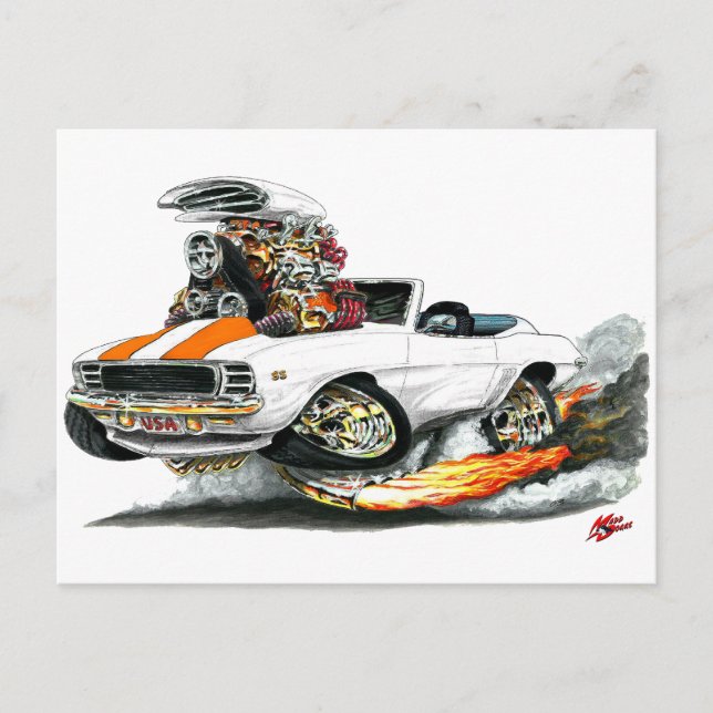 Carte Postale 1969 Camaro RS SS White-Orange Convertible (Devant)