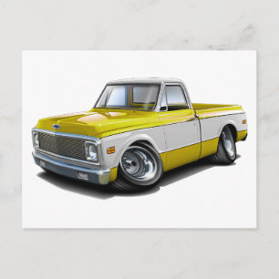 Carte Postale 1970-72 Camion Chevy C10 jaune-blanc