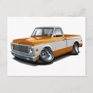 Carte Postale 1970-72 Camion Chevy C10 Orange-Blanc