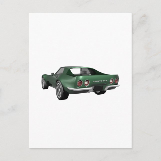 Carte Postale 1970 Corvette Sports Car : Finition verte (Devant)