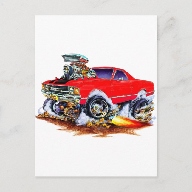 Carte Postale 1971-72 El Camino Red-Black 4x4 Monster Truck (Devant)