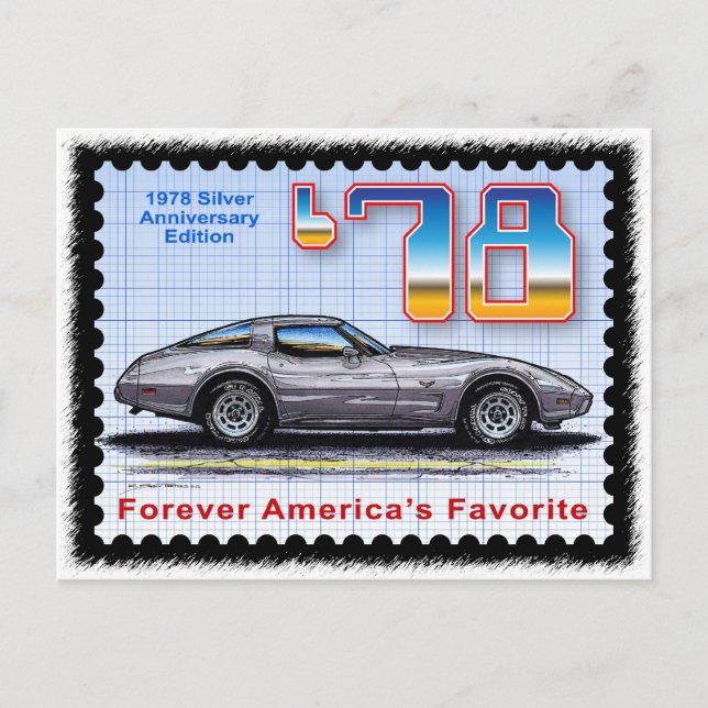 Carte Postale 1978 Anniversaire d'argent Édition spéciale Corvet (Devant)