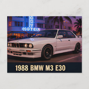 Carte Postale 1988 BMW M3 E30 Miami Rétro 1980s Allemande Sports