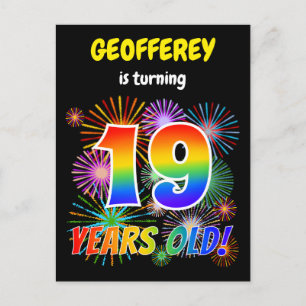 Carte Postale 19e anniversaire - Fun Fireworks, Rainbow Look "19