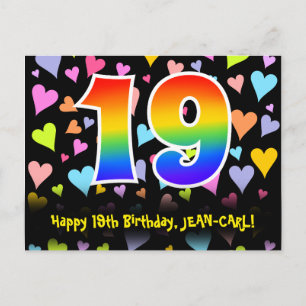 Carte Postale 19e anniversaire : Fun Hearts Motif, Arc-en-ciel 1