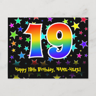 Carte Postale 19e Anniversaire : Motif Étoiles Amusantes, Arc-en