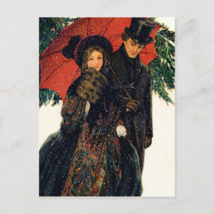 Carte Postale 19e C. Jeune couple en hiver