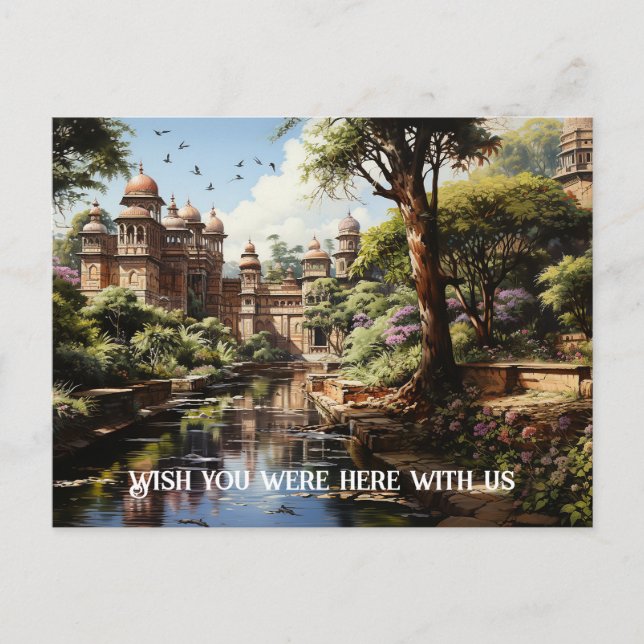 Carte Postale 19e siècle Jardin de plaisance indien peinture à l (Devant)