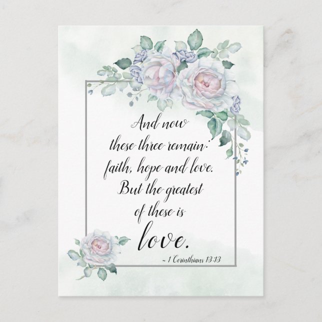 Carte Postale 1 Corinthiens 13:13 Foi Espérance Amour, Verset Bi (Devant)