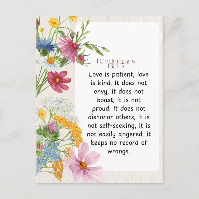 Carte Postale 1 Corinthiens 13:4-5 Aquarelle apaisante Conceptio (Devant)