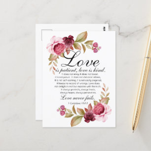 Carte Postale 1 Corinthiens 13:4-8 L'amour est Patient Bible Flo
