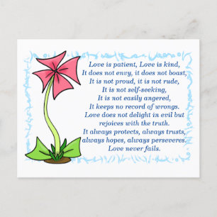 Carte Postale 1 Corinthiens 13:4-8a L'amour est