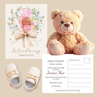 Carte Postale 1 Photo Couronne Florale Faire-Part de Naissance ~