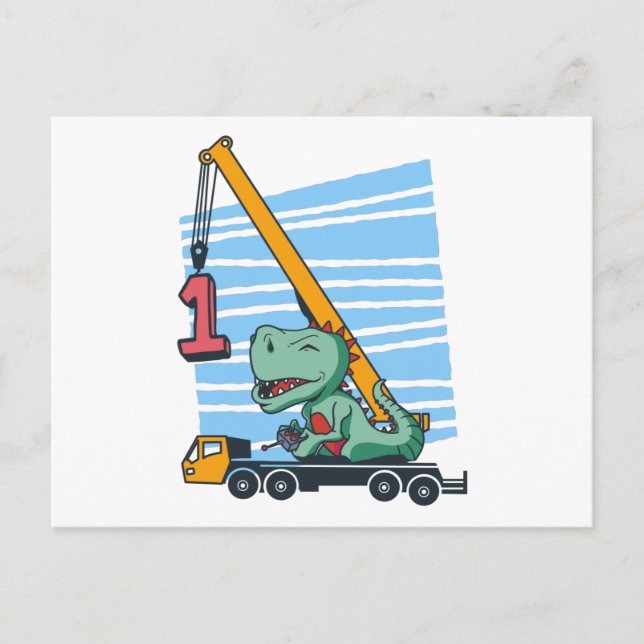 Carte Postale 1er Anniversaire 1 an Dinosaur Grue Mobile (Devant)