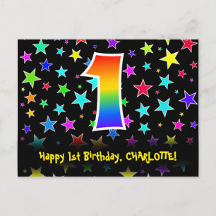Carte Postale 1er Anniversaire : Motif Étoiles Amusantes, Arc-en