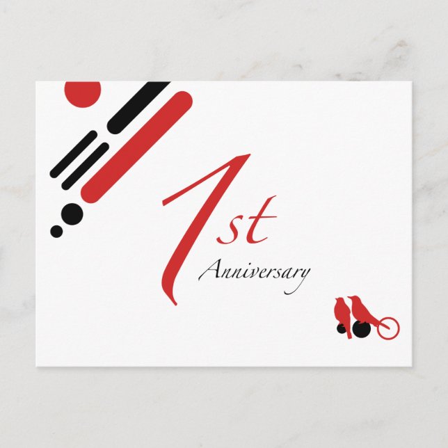 Carte Postale 1er anniversaire (oiseaux mods) (Devant)