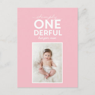 Carte Postale 1er anniversaire simple onederful typographie colo