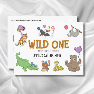 Carte Postale 1er anniversaire Wild One Jungle Safari Animaux