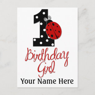 Carte Postale 1ère fille anniversaire - Bug dame - 1 - coccinell