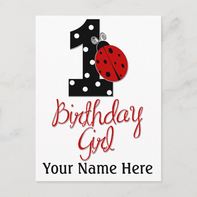 Carte Postale 1ère fille anniversaire - Bug dame - 1 - coccinell (Devant)
