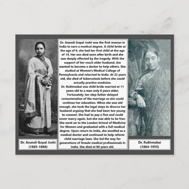 Carte Postale 1ère Médecine féminine Inde Rukmabai Anandi Joshi (Devant)