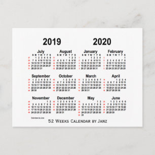 Carte Postale 2019-2020 White 52 Weeks Calendar by Janz
