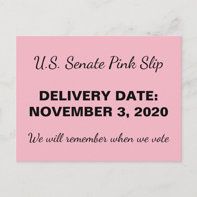 Carte Postale 2020 Sénat Pink Slip GOP Trump Résistance (Devant)