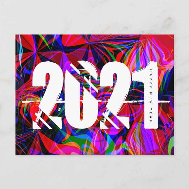 Carte Postale 2021 Nouvel An Trippy Liquid Bold Police Rouge Ble (Devant)