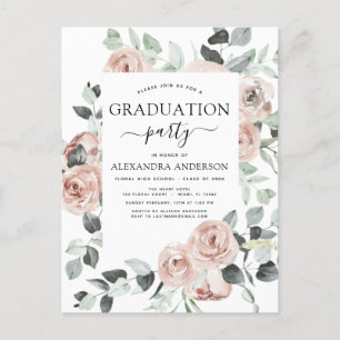 Carte Postale 2022 Dusty Pink Graduation Floral Greenery Invitat