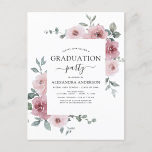 Carte Postale 2022 Dusty Pink Graduation Floral Greenery Invitat