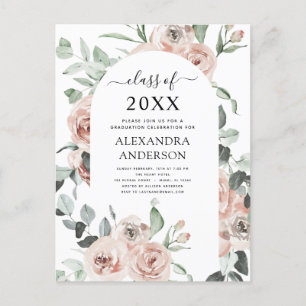Carte Postale 2022 Dusty Pink Graduation Floral Greenery Invitat