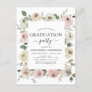 Carte Postale 2022 Dusty Pink Graduation Floral Greenery Invitat