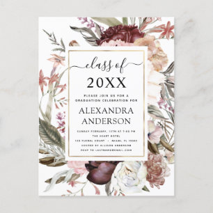 Carte Postale 2022 Graduation Boho Dusty Pink Burgundy Invitatio