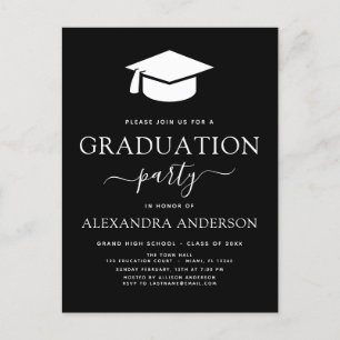 Carte Postale 2022 Graduation Party Moderne Elégant noir blanc I
