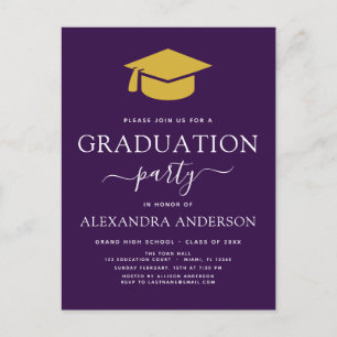 Carte Postale 2022 Graduation Party Purple Gold Modern Elegant I