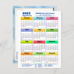 Carte Postale 2023 Calendrier annuel moderne Entreprise Blue Gol