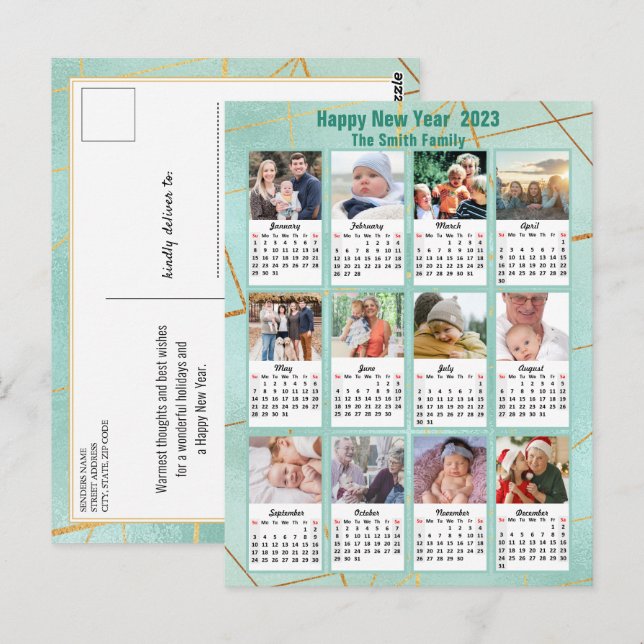 Carte Postale 2023 Mint Green Modern Family 12 Calendrier photo (Devant / Derrière)