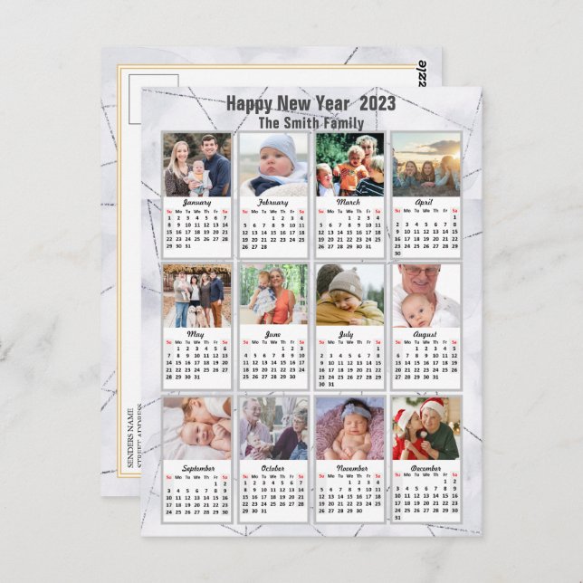 Carte Postale 2023 Silver Gold Modern Family 12 Calendrier photo (Devant / Derrière)